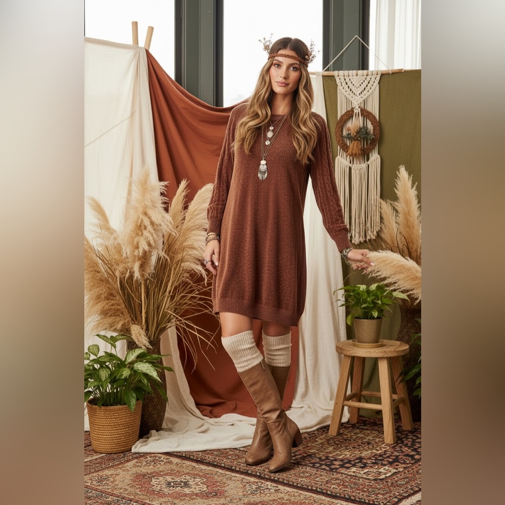 LuLaRoe Lauren Sweater Dress • Solid Brown Chenille